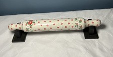 Polish Pottery Rolling Pin And Stand Small Red Flowers Rare