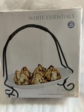 White Plate and Black Metal Small Serving Tray