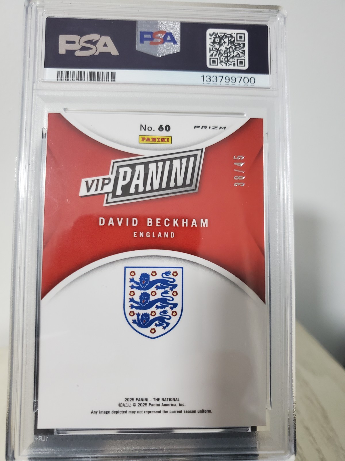 2025 Panini VIP #60 David Beckham national sparkle #/45 PSA 9 MINT view 2