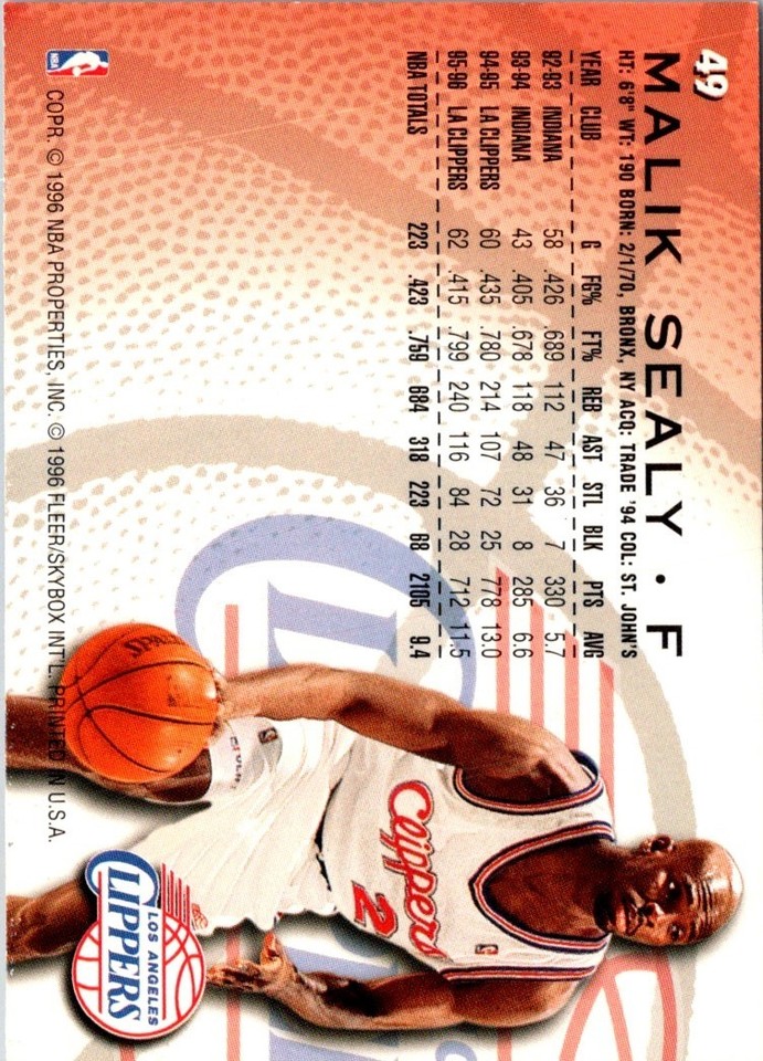 1996 Fleer Malik Sealy #49 Los Angeles Clippers Basketball Card | eBay