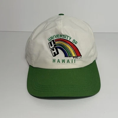 Vintage 1980 University of Hawaii Rainbow Snapback Rainbow White Green SnapBack - Image 1 of 4
