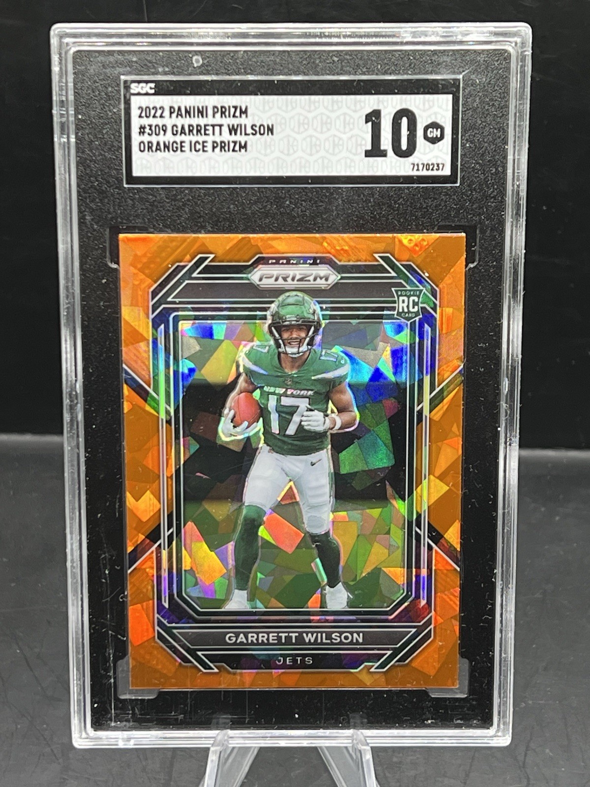 2022 Prizm #309 Garrett Wilson Orange Cracked Ice Prizm RC SGC 10 GEM MINT