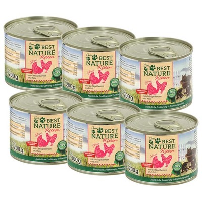 Best Nature Kitten Geflügelherzen + Reis, Nassfutter für Katzen - 6x 200g Futter
