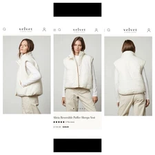Velvet By Graham & Spencer Alicia Reversible Puffer Sherpa Vest Small Ecru Ivory