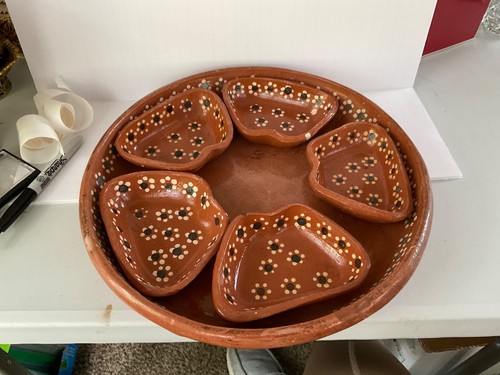 Vintage Tlaquepaque Keramik geteilt Relish Schale Handarbeit 6 Stck. SINPLOMO - Bild 1 von 5
