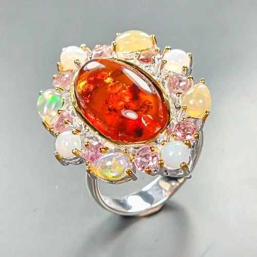 Antique ring 8 ct Natural Amber Ring 925 Sterling Silver Size 8 /R452052