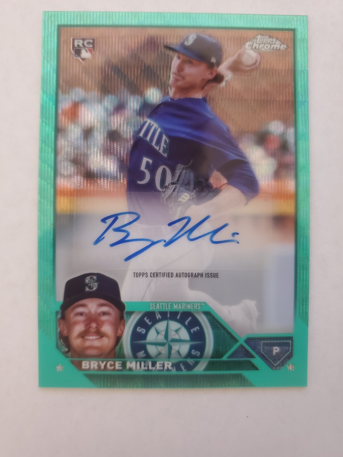 2023 Topps Chrome Update BRYCE MILLER AUTO AQUA WAVE REFRACTOR /199 MARINERS Rc