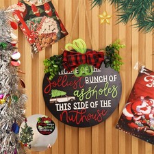 Hanging Christmas Wreath Sign Decor Welcome Front Door Sign Xmas Wreath Ornament