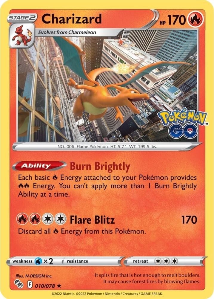 Charizard 010/078 Holo Rare Pokemon GO Pokemon Near Mint NM