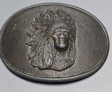 3 " Wide Native American Indian Dressed Chief Head Belt Buckle Made In The USA