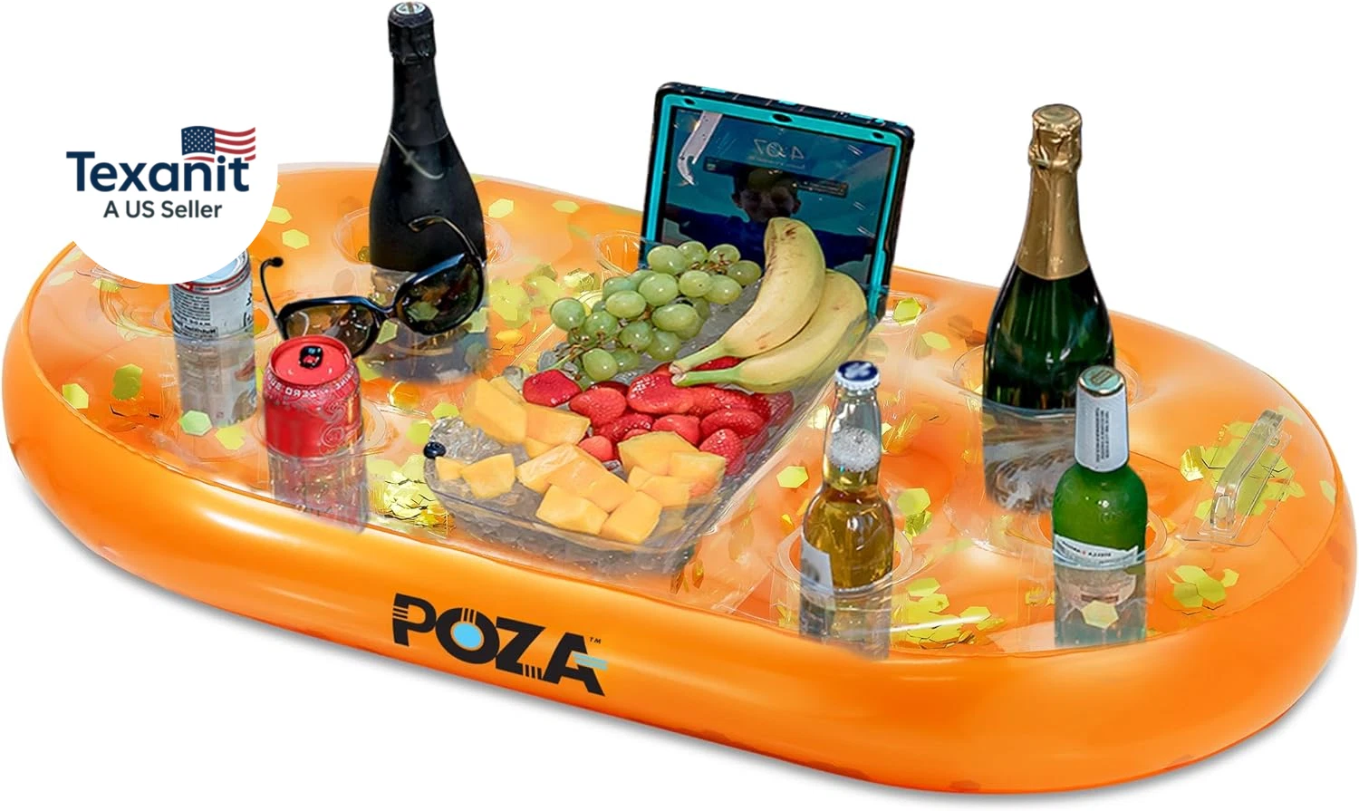 Inflatable Gold Floating Cooler - Luxurious Drink Holder Filled with Sparkly Con