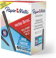 Paper Mate Ballpoint Pens, Write Bros. Black Ink Pens, Medium Point 1.0Mm , 60