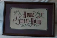 VTG Cross Stitch HOME SWEET HOME ~ Professionally Matted Framed ~ 14.75" x 21.5"