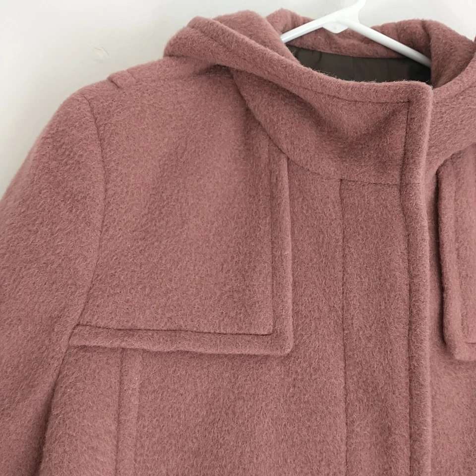 Hilary Radley Pea Coat Womens 14 Dusty Pink Alpaca Wool Blend Hooded Pocket - Image 3 of 4