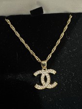 22ct Yellow Gold GF Simulated Diamond Pendant / Necklace 23cm’ Channel