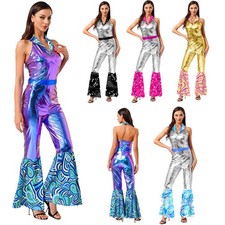 Women Jumpsuit Carnival Bodysuit Rave Rompers Disco Clubwear Fancy Dress 70s