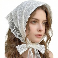 White Lace Head Scarf Triangle Bandana Women No Crease