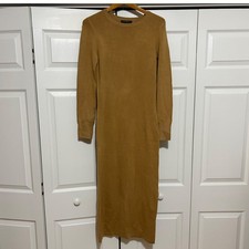 NWT French Connection Crew Neck Sweater Dress Women L Camel Fitted Fall Core