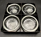 8 Vintage Federal Glass Clear Royal Rose Rimmed Coaster Ash Trays Set Of 8