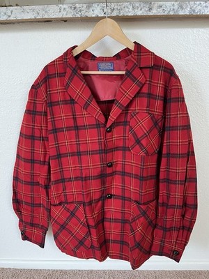Vintage Pendleton Jacket Mens Medium Red Black Plaid Wool Lined Workwear 60s 70s