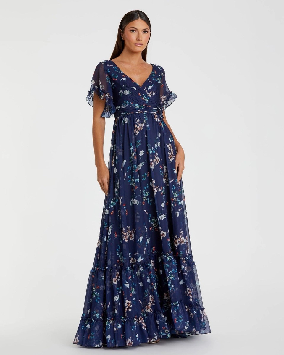 パーティードレス MAC DUGGAL Floral Flounce Maxi Dress Mac Duggal Flounce Sleeve Floral Maxi Dress- NWT | eBay
