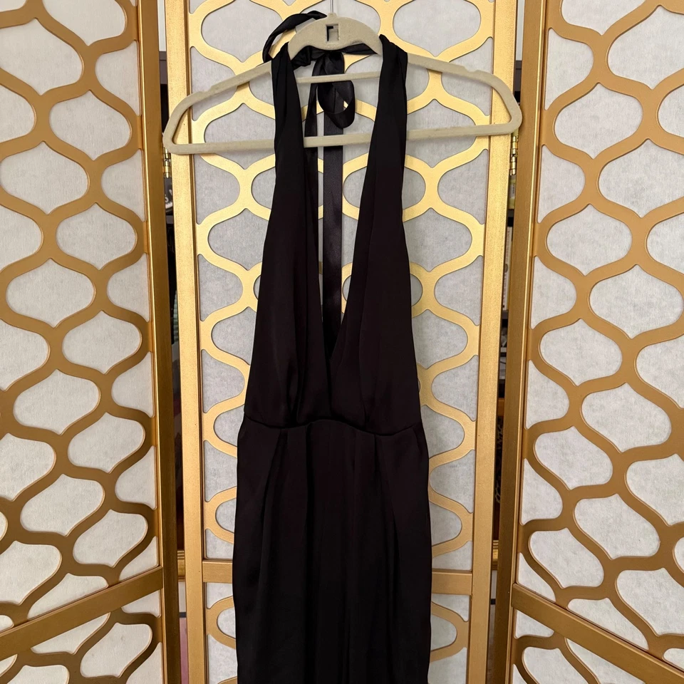 Jill Jill Stuart Size 6 Black Plunge V-Neck Halter Tie Formal Evening Maxi Dress - Image 4 of 4