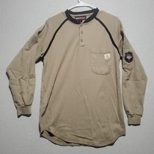 Bocomal Fr Shirt Mens Medium Khaki Flame Resistant Henley Oil Gas Work Dad CAT2
