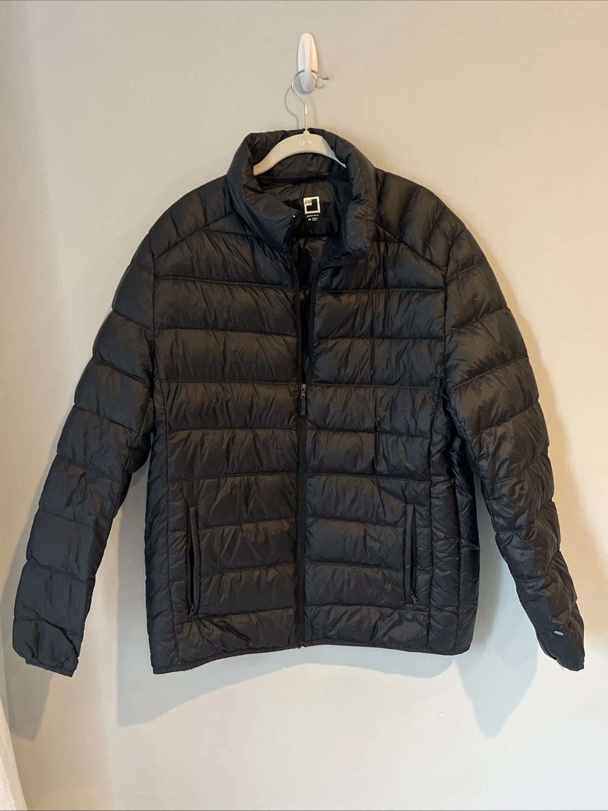 JCP Men’s Goose Down Puffer Jacket Black Packable Lightweight Warm Winter Coat M