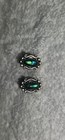 Old  Vtg. ' Navajo ' Sterling & Green/ Blue Abalone Shell Stud Earrings Signed  — photo 2