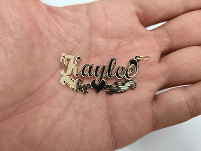 14K massiv Gold personalisiert Kursiv Namen Anhänger mit Herz & D/C Unterstreichung