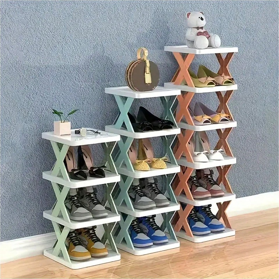 4 5 6 Tier Folding Shoe Rack Stackable Plastic Entryway Closet Storage ...