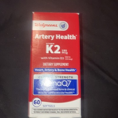 Walgreens Artery Health Vitamin K2 180mcg with Vitamin D3 800 IU, 60 12/31/26