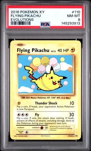 2016 POKEMON XY EVOLUTIONS #110 FLYING PIKACHU PSA 8