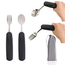 Adaptive Utensils Spoons Forks Set Open Handle Arthritis Elderly Aid 2 Sets