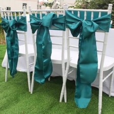 50x Teal Satin Chair Sashes Bow Wedding Banquet Party Anniversary Ceremony Decor