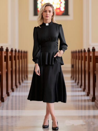 Catholic Clergy Shirt for Women Pastor Priest Peplum Shirt Women Clergy Blouse - Picture 3 of 8