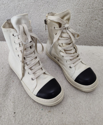 Rick Owens Romanes Women Sneakers 36 White Canvas Lace Up High Top Shoes US 5