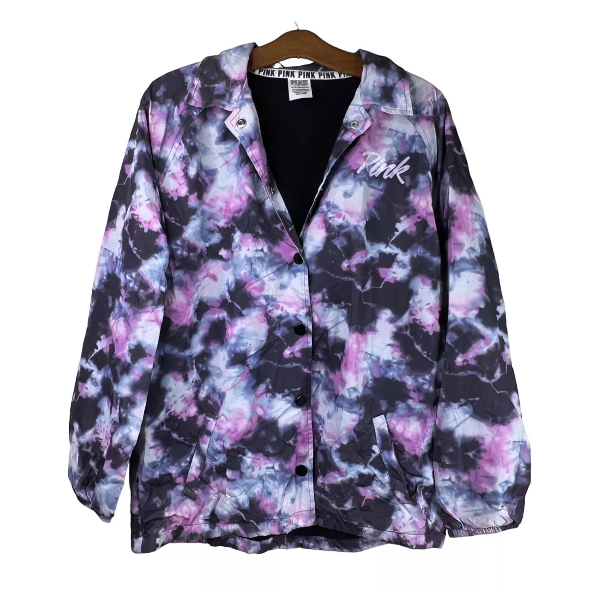 PINK Victoria's Secret Snap Front Coach Jacket Watercolor Tie Dye Women's XS