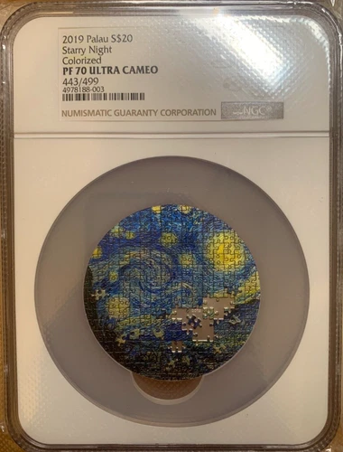 NGC PF70 Palau 2019 $20 3oz Starry Nightnt Colorized Silver Coin ( Micropuzzle )