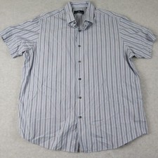Hart Schaffner Marx Shirt Mens XL Casual Button Up Blue Striped Short Sleeve