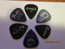 Lot of 6 Different Guitar Picks- 5 Black,1 Blue In Color-Many Brands! Lot#20