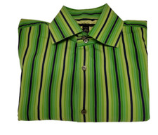 Banana Republic Shirt Men's 16-16 1/2 Large Button-up Green Striped French Cuff