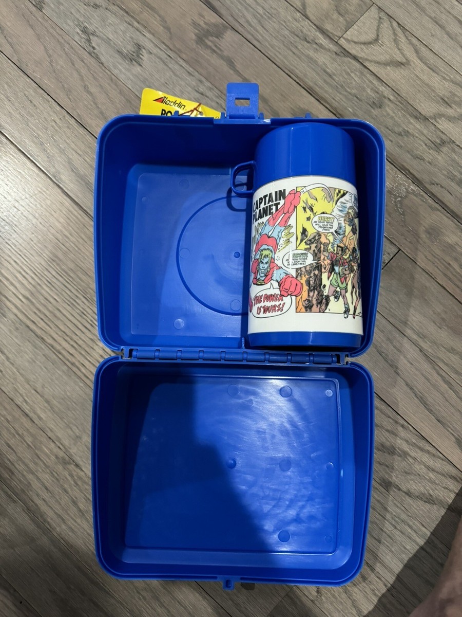 Vintage 1990 Captain Planet Alladin Blue Plastic Lunchbox with