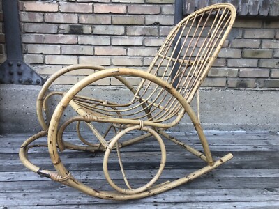 Vintage Bambus Schaukelstuhl Mid Century Design Bamboo Rocking Chair |  eBay.de