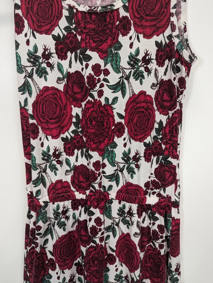 LuLaRoe Womens Dani Maxi Dress White With Roses Sz Small Sleeveless Fit Sz 6-8 - Image 3 of 4