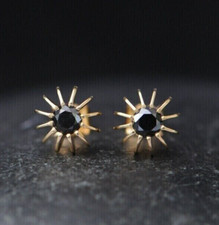 Women's Stud Earring 14K Yellow Gold Plated Round Cut Lab Created Black Onyx