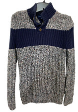 Tommy Hilfiger XL NWOT Chunky Knit Sweater Men  s Gray Navy Mock Neck Pullover