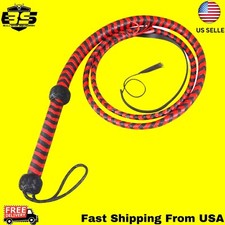 Real Leather Bull Whip 06 feet long 08 plait Heavy Duty Bullwhip Red  Black