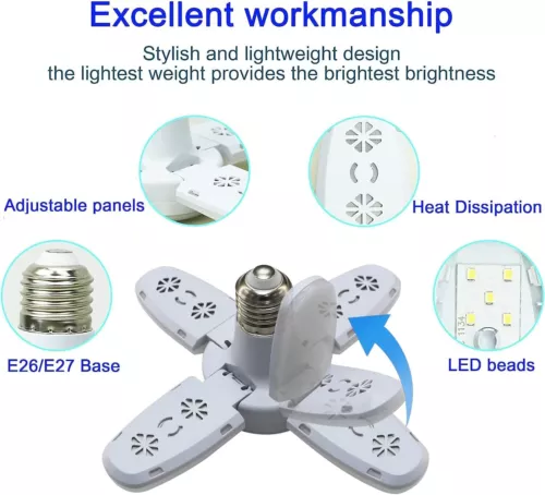 3 PCS LED Garage Light Bulb Deformable Ceiling Fixture Lights E27 Workshop Lamp - Bild 7 von 12