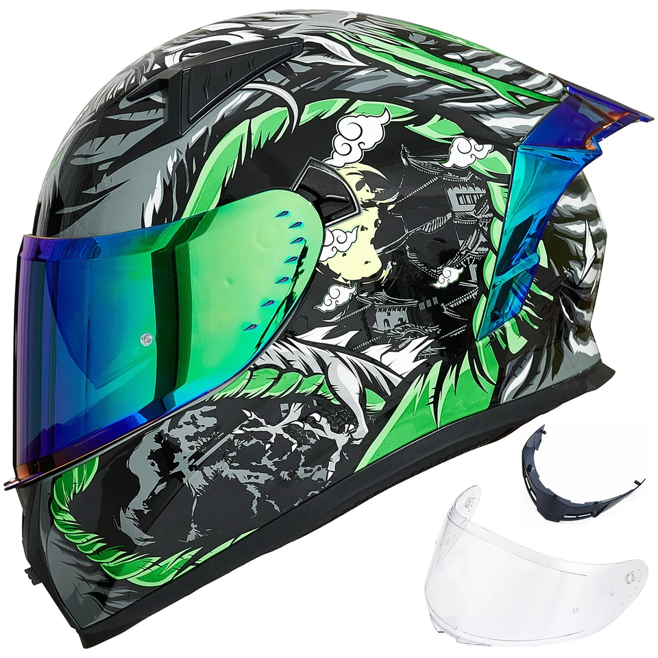 ILM Motorcycle Helmet Full Face with Mirrored&Clear Visors+2 Fins DOT Approved Foto 4 de 4
